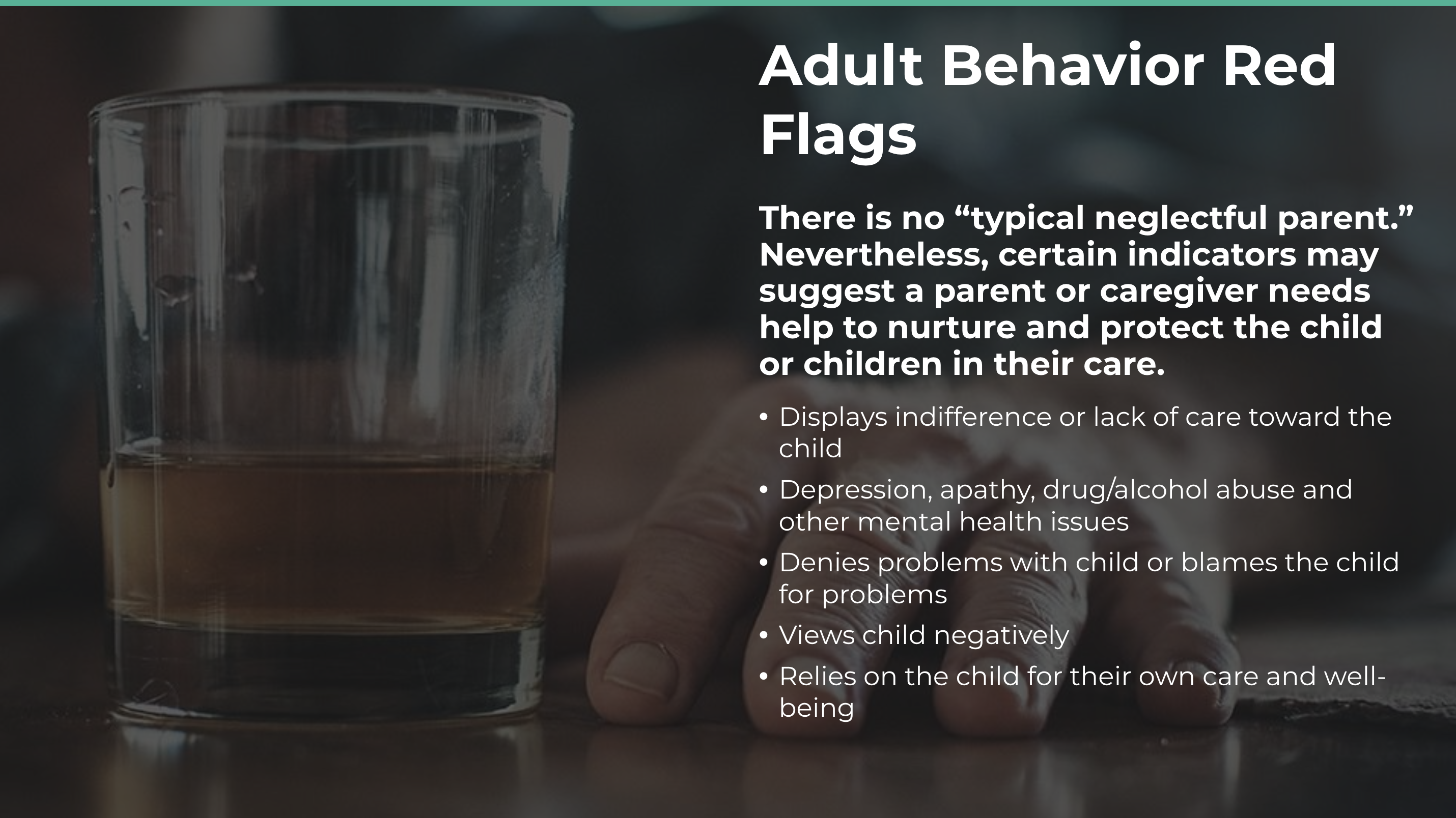 Adult Behavior Red Flags lesson about caregiver indicators