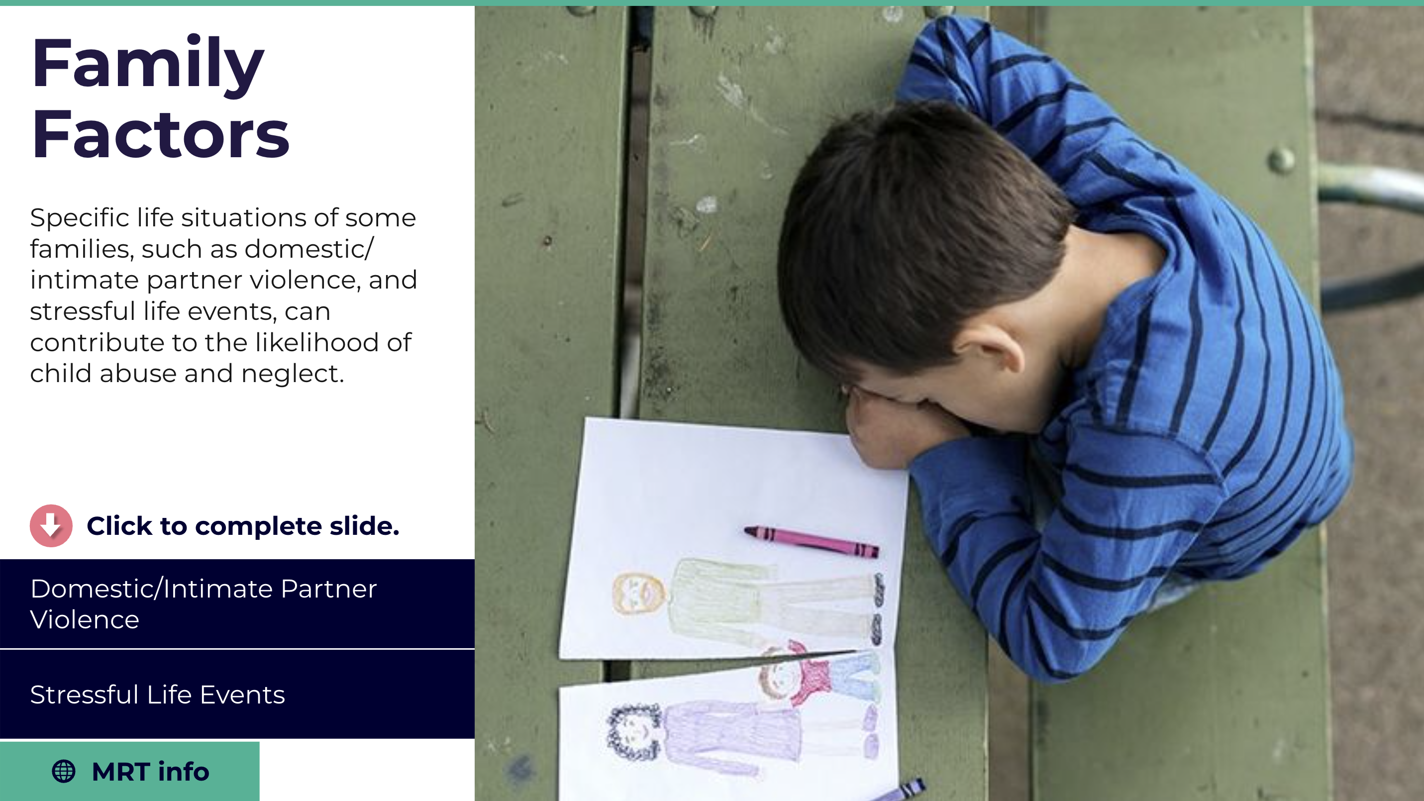 Family Factors screen with expandable topics
