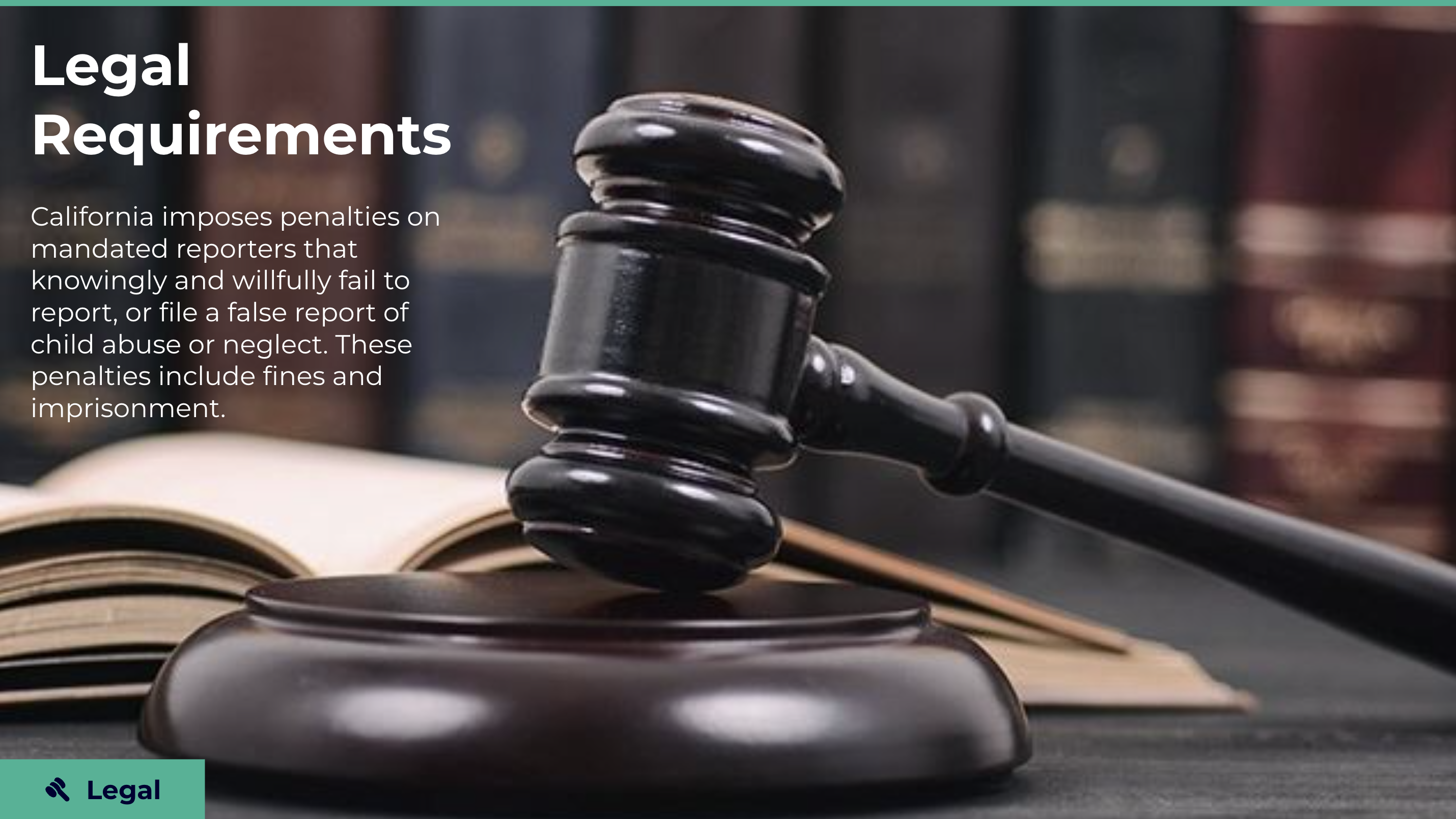 Legal requirements lesson with a gavel photograph and Legal resource label