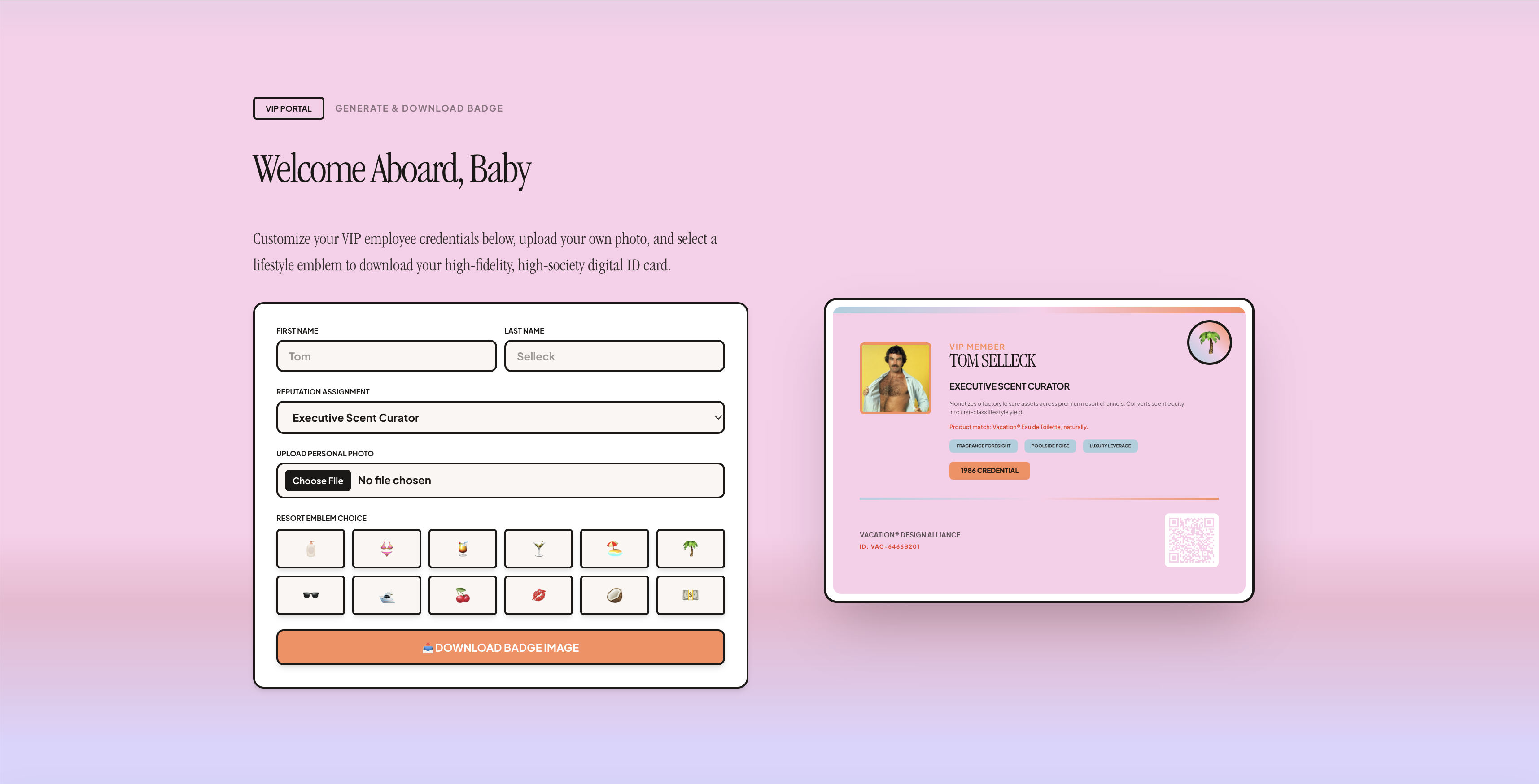 Vacation microsite: badge maker